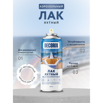 Лак-аэрозоль бесцветный матовый яхтный 520/200 мл DECORIX (А31) *1/12