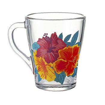 Кружка стекло 250мл "Грация" с рис. "Гибискусы" 13с1649 Гиб ("ОСЗ" Гусь-Хрустальный) *20