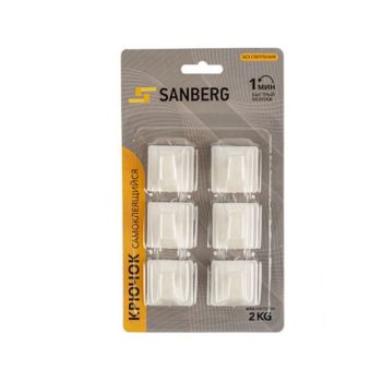 Крючок самоклеящийся пластик КВАДРАТИКИ (комп. 6шт) Blister SАNBERG *1/24/144