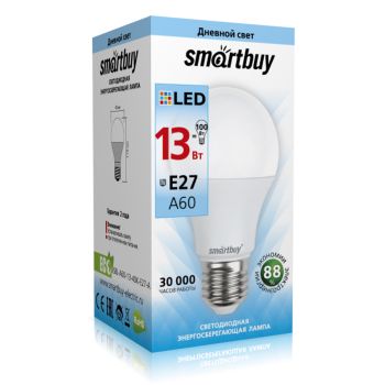 Лампа светодиодная 13W Е27 груша 4К нейтральный A60 Smartbuy *10/100