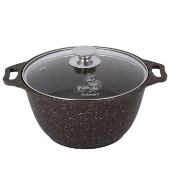 Кастрюля алюм. литая а/приг. Kukmara "Мраморная" кофейный 4,0л  Стекл.кр. кмк42а (Кукмор) *1/3