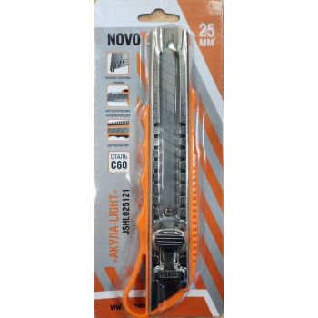 Нож строительный 25мм корпус пластик JSHL025121 АКУЛА-light NovoCRAFT*1/12/144