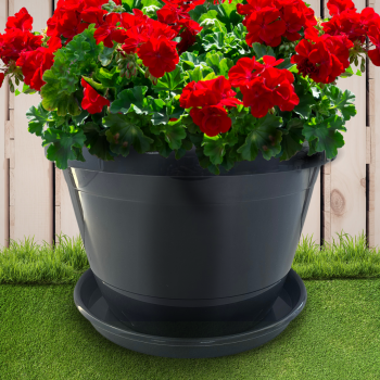 Кашпо пластм. "Флора" 6,5л d верха 260мм h190мм с поддоном Серый ФЛ6,5С "ПластоС" *1/35