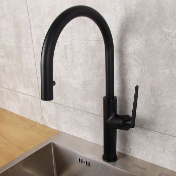 Смеситель для кухни Diadonna D60-0008BL  высокий излив, выдвижная лейка, черный *1/6