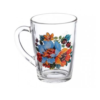 Кружка стекло 300мл "Капучино" с рис."Букеты" 07с1334 Б  ("ОСЗ" Гусь-Хрустальный) *20