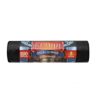Мешки для мусора с завязками 200л*5шт толщ.55мкм Двухслойные "Броня" ПВД 3ВБ-200/5/10/Ч "Ромашка"*10