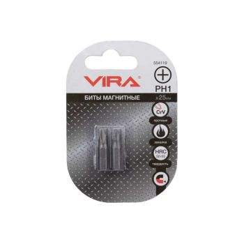 Бита крестовая PH1x25мм (2шт) магнитная CR-V хвостовик1/4"С (554119) VIRA *1