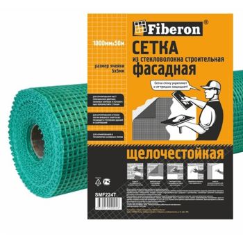 Сетка стр. армирующая яч. 5х5мм пл.160г/кв.м(+/-15%) Фасад.1,0м х50м(+/-15%) SMF224T FIBERON*1/4