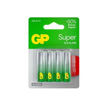 Элемент питания AA (LR06) GP Super Alkaline (блистер 4шт+4шт) 15AA214/4-2CRSBC8 *1/64/768
