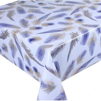 Клеёнка на тканевой основе "Viva" "Перья синие" с глиттером шир.1,4м *20