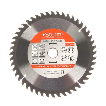 Диск пильный 190*20,0мм 48 зубьев по дереву (9020-190-20-48T) Sturm *1/40