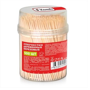 Зубочистки березовые 500шт в баночке "Komfi" KWN204D *6/48/192