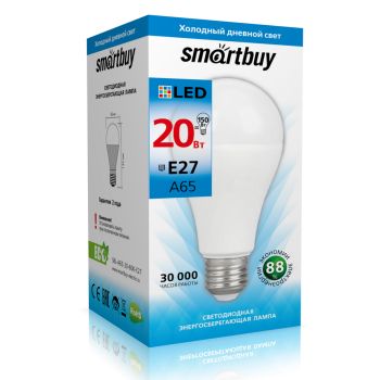 Лампа светодиодная 20W Е27 груша 6,0К холодный A60 Smartbuy *10/100