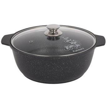 Кастрюля алюмин. антипригарная "Kukmara" "Мраморная" темный "жаровня" 4,0л Стекл.кр. жмт42а *1/4