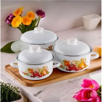 Набор кастрюль эмалированных: 1,5л+2,0л+3,0л рис."Итальянская кухня" С-124АП2/4"Лысьвенские ЭМАЛИ"*1