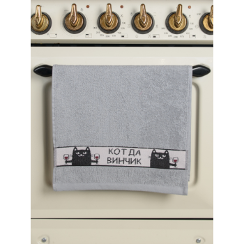 Полотенце махровое 30*60см Wine cats da vinchick светло-серый 400гр/м2 Casa Conforte *10