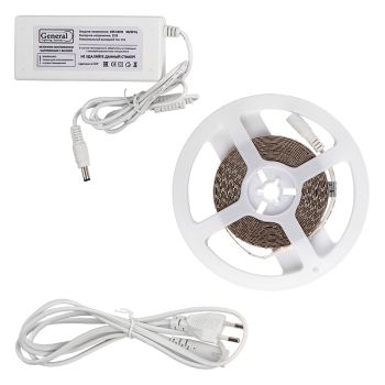 Лента светодиодная 5м 6,5К 9.6Вт/м IP20 SMD2835 блок/пит General 501422 *1/20