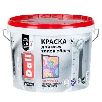 Краска акриловая для обоев 9 л ДАЛИ моющаяся матовая База А *1/44