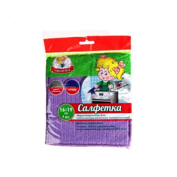 Салфетка для уборки д/стеклокерам. поверхностей 2-х сторонняя 16х19см "Умничка" *1/50