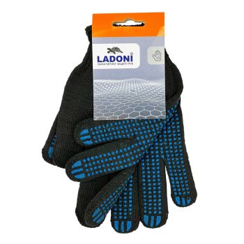 Перчатки ХБ с ПВХ 10кл (5нитей) 95гр черные двуслойные зимние (648Р) Ladoni  *5/100/200