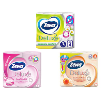 Бумага туалетная 3сл ЗЕВА Делюкс в ассортименте (4рул) *14