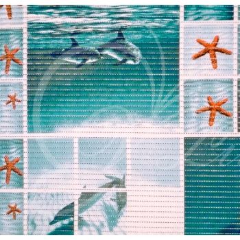 Коврик для ванной ПВХ шир. 80см х15м "V-line" Фотопечать FV9 "Рыбы, морск.звезды" бирюзов. *15