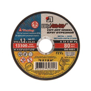 Круг отрезной 115*1,2*22 по МЕТАЛЛУ А54 S BF 80 2 мет.+нерж. (Луга)  *50/400