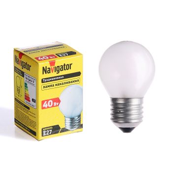 Лампа накаливания 40W Е27 шар матовая Navigator 94311 *10/100