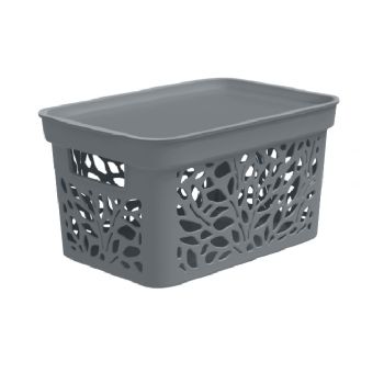 Корзина для хранения пластм. "Leaves" 405х275х207мм с Крышкой 18л Серый арт.83801("Полимербыт")*1/11