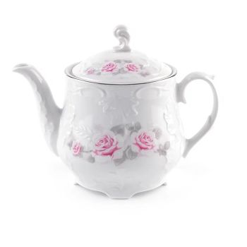 Чайник заварочный фарфор. "Rococo" "Бледная роза" отводка платина 1,1л OMDZ23-Рококо-25 "Ćmielów" *1