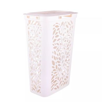 Корзина для белья пластм. 40л "Leaves" 440x275x635мм Молочный 49424 ("Плимербыт") *1/4