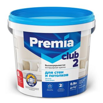 Краска акриловая для стен и потолков 0,9 л PREMIA CLUB 2 матовая *1/12/336