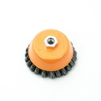 Щетка-крацовка "чаша" витая,жесткая проволока 125мм 0,5мм М14мм для УШМ арт.36200125 Bohrer *1/40