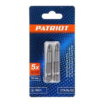 Бита крестовая PH1х50мм (2шт) фрезерованная S2 хвостовик 1/4"Е EDGE PATRIOT *1/20/240