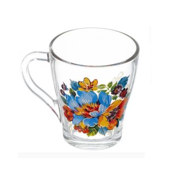 Кружка стекло 250мл "Грация" с рис. "Букеты" 13с1649 Б  ("ОСЗ" Гусь-Хрустальный) *20