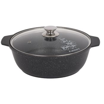 Кастрюля алюмин. антипригарная "Kukmara" "Мраморная" темный "жаровня" 3,0л Стекл.кр. жмт32а *1/5