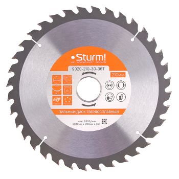 Диск пильный 210*30,0мм 36 зубьев по дереву (9020-210-30-36Т) Sturm *1/10/40