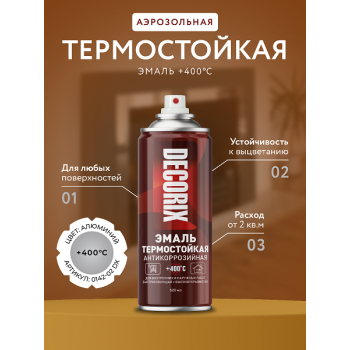 Эмаль-аэрозоль алюминий термостойкая 520/200 мл DECORIX (HH702) *1/12