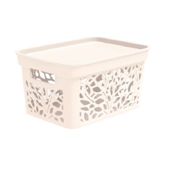 Корзина для хранения пластм. "Leaves" 405х275х207мм с Крышкой 18л Молочны арт.838("Полимербыт")*1/11