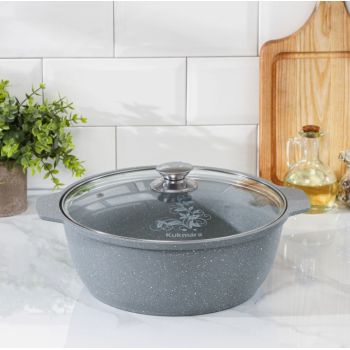 Кастрюля алюмин. антипригарная "Kukmara" "Мраморная" светлый "жаровня" 4,0л Стекл.кр. жмс42а*1/4