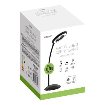 Светильник настольн. Старт СТ201 (светодиодный 6Вт сенсорное вкл, диммер, USB) черный 220В   *1/8
