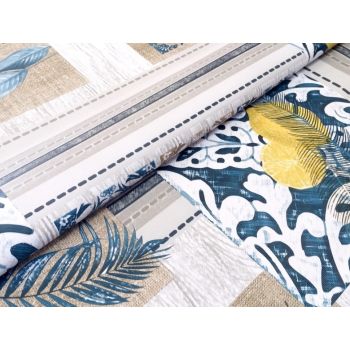 Клеёнка на тканевой основе "Print" "Лимоны, листья" син.-бежевый. шир.1,37м GW-21400 "Great Way" *20