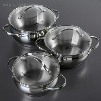 Набор кастрюль нерж. "Катунь" "Медея": 1,6л+2,2л+3,2л, термор.дно, Ст.кр. KT-AP-011-1 *1/2