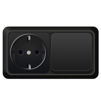 Блок комбинир. "Олимп" выключатель 1кл черный + розетка  з/к 16А горизонтальный ОП Universal *5/50