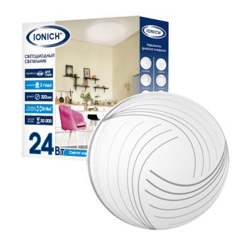 Светильник светодиодный акриловый 320мм IONICH "Венера" 24Вт 6000-6500К 1680Лм IP20 белый S=13-16м2 1689*1/20