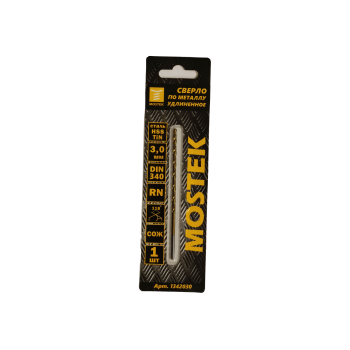 Сверло по металлу 3,0х66/100мм удлиненное HSS-TIN DIN340RN 1шт арт.1342030 MosTek*1/50/200