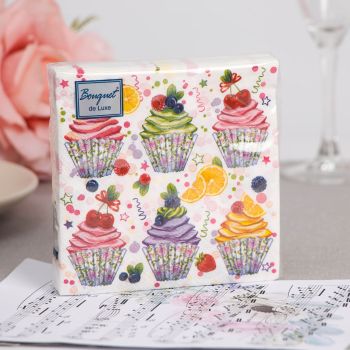 Салфетки бумажные 3сл 24*24см 25шт Bouquet de Luxe Сладкие пирожные *15