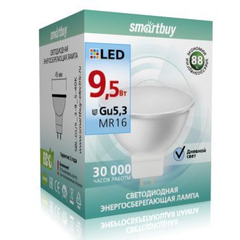 Лампа светодиодная 9.5W GU5,3 рефлектор 4К нейтральный MR16 Smartbuy *10/100