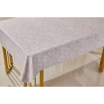 Клеенка на тканевой основе "Shine" "Кружевные салфетки" серый фон шир.1,37м GW-21708 "Great Way" *20