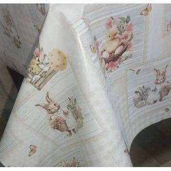 Клеёнка на нетканой основе "Dekorama" "Пасхальная" бело-бежев.-сер. шир.1,4м 029A  *20м